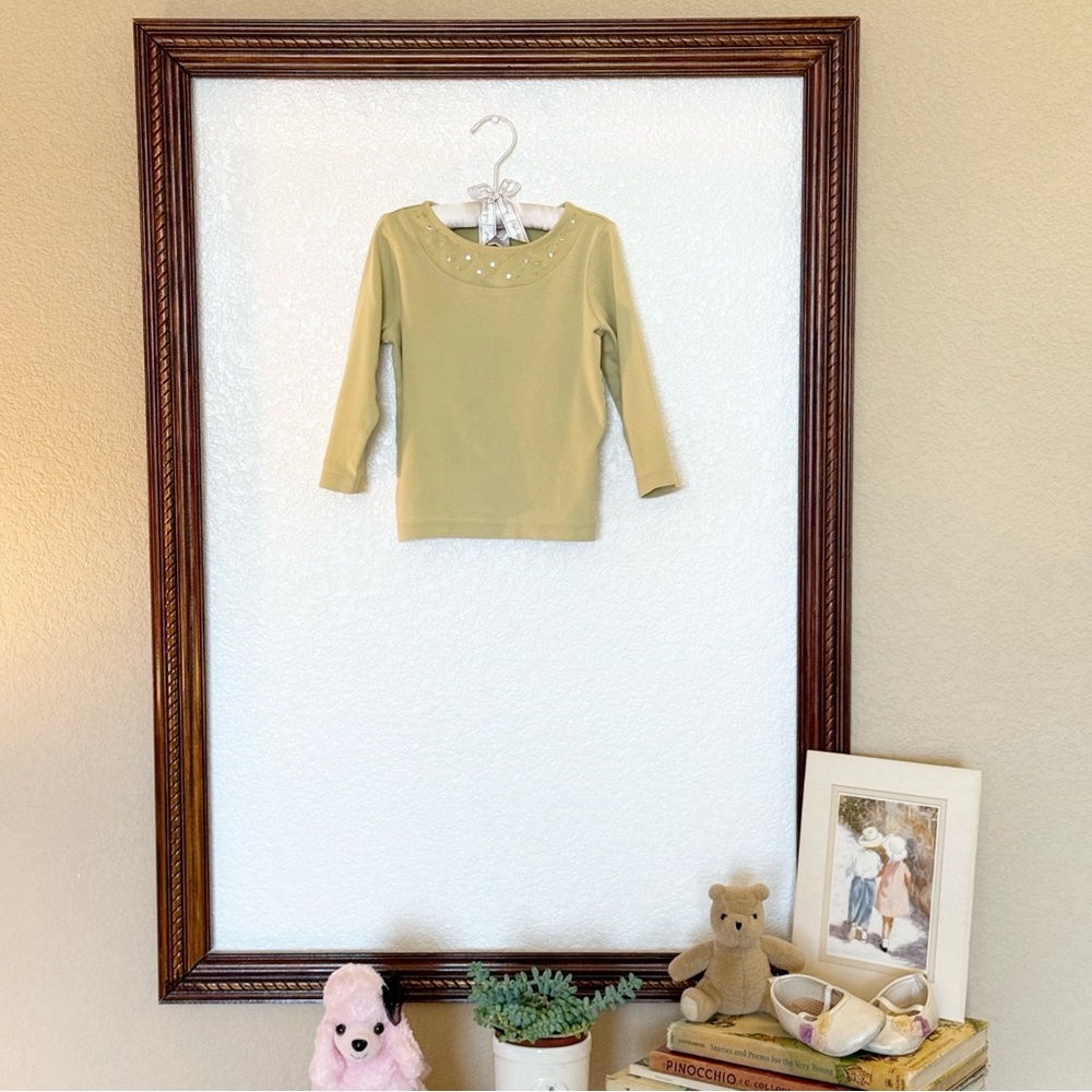 Vintage Gymboree EUC 2005 Teacher's Pet line Rhinestone LS Green Beaded Tee Sz 3